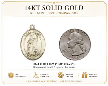 14kt Solid Gold Medium St. Drogo Catholic Medal Pendant | 1x3/4" | USA Made by Bliss