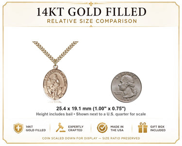 Collar de medalla de oro laminado mediano de Nuestra Señora de la Asunción | Colgante de 2,54 x 1,90 cm | Cadena de 61 cm | Hecho en EE. UU. por Bliss