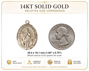 Medalla Colgante de la Asunción de Nuestra Señora de Oro Sólido de 14kt | 1" x 3/4" | Hecha a Mano en EE. UU. por Bliss