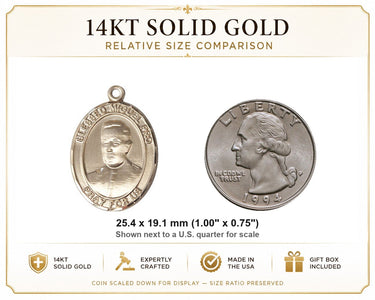 14kt Solid Gold Medium Blessed Miguel Pro Medal Pendant | 1" x 3/4" | Handcrafted in USA by Bliss