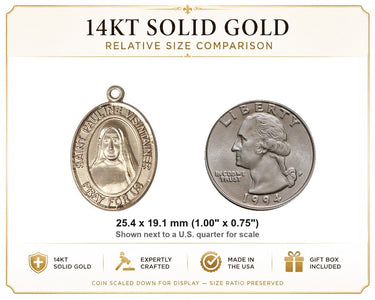 14kt Solid Gold Medium St. Pauline Visintainer Patron Saint Medal Pendant | 1 x 3/4 | Handcrafted in USA by Bliss