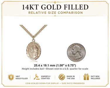 Collar de Medalla de Oro Relleno de 14kt de San Jacobo de Nísibis, Patrón | 2.5 x 1.9 cm | Cadena de 61 cm | Hecho en EE. UU. por Bliss