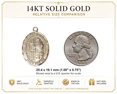 Colgante Medalla Mediana Sólida de San Jacobo de Nisibis de Oro de 14 quilates | 1 x 3/4" | Hecho a mano en EE. UU. por Bliss