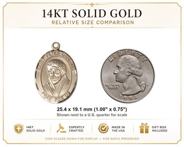 Colgante de medalla maciza de oro de 14 quilates de San Pedro Canisio | 1 x 3/4 | Hecho a mano en EE. UU. por Bliss