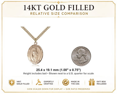 14kt Gold Filled Medium St. Nathanael Patron Saint Medal Necklace | 1" x 3/4" | 24" Chain | Bliss
