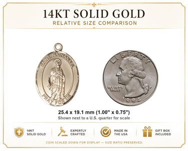 14kt Solid Gold Medium St. Nathanael Medal Pendant | 1" x 3/4" | Handcrafted in USA by Bliss