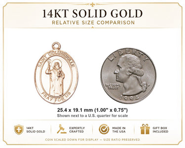 14kt Solid Gold St. Columbkille Medal Pendant | USA Made by Bliss | 1x3/4"