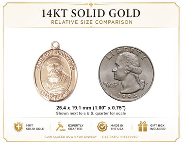 14kt Solid Gold Medium St. Daniel Comboni Patron Saint Medal Pendant | 1x3/4" | Handcrafted in USA by Bliss