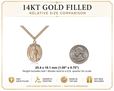 14kt Gold Filled Medium St. Eligius Patron Saint Medal Necklace | 1x3/4" Pendant | 24" Chain | USA Made by Bliss