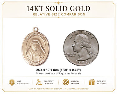 14kt Solid Gold Medium St. Alphonsa Medal Pendant | 1 x 3/4" | Handcrafted in USA by Bliss