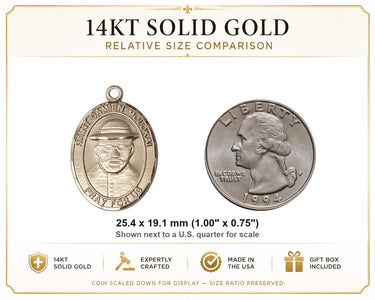 Colgante de Medalla de San Damián de Molokai de Oro Sólido de 14kt Mediano | 1x3/4" | Hecho a mano en EE. UU. por Bliss