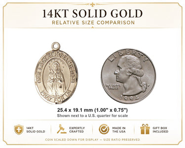 Colgante de Medalla de Oro Macizo de 14kt de Nuestra Señora de la Rosa Mística Mediana | 1" x 3/4" | Hecho en EE. UU. por Bliss