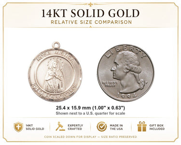 Colgante de Medalla de Oro Macizo de 14kt de la Virgen Rosa Mística, Tamaño Mediano | 1" x 5/8" | Hecho en EE. UU. por Bliss