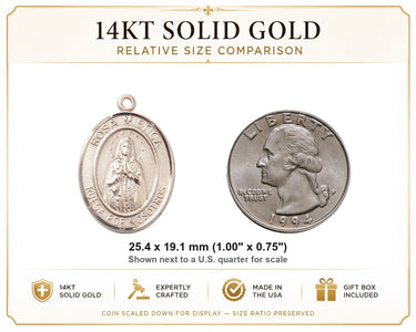 Medalla de oro macizo de 14 quilates de la Virgen Rosa Mística | 2.54 x 1.90 cm | Hecho en EE. UU. por Bliss