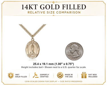 Collar Católico Mediano de 14kt de Oro Laminado de Nuestra Señora de Kibeho | Colgante de 1 x 3/4" | Cadena de 24" | Hecho en EE. UU. por Bliss