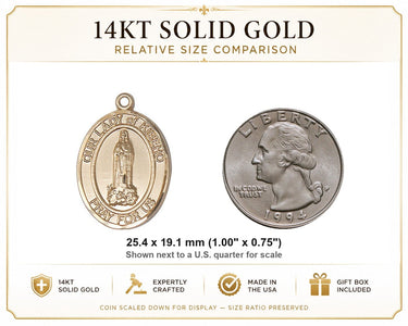 Colgante de Medalla Mediana de Nuestra Señora de Kibeho de Oro Macizo de 14kt | 1x3/4" | Hecho a Mano en EE. UU. por Bliss