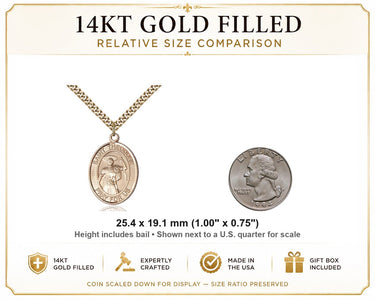 Collar de Medalla de Oro de 14kt Relleno Mediana de San Teodoro Estratelates Patrón | 1" x 3/4" | Cadena de 24" | Hecho en EE. UU. por Bliss
