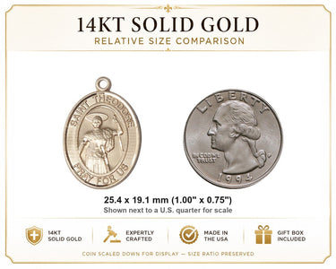 Colgante de Medalla Mediana de San Teodoro Estratelates de Oro Macizo de 14 kt | 2.54 cm x 1.905 cm | Hecho a Mano en EE. UU. por Bliss
