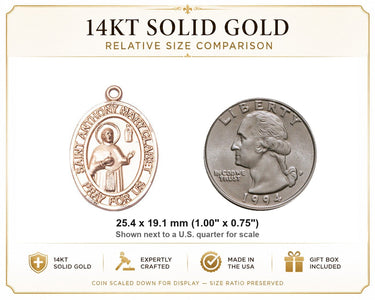14kt Solid Gold Medium St. Anthony Mary Claret Medal Pendant | 1 x 3/4" | Handcrafted in USA by Bliss