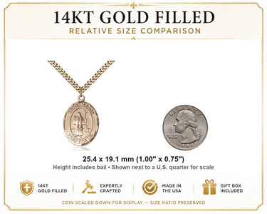 Collar con Medalla de San Marón (Patrón) en Oro Relleno de 14kt | Colgante de 1"x3/4" | Cadena de 24" | Hecho en EE. UU. por Bliss