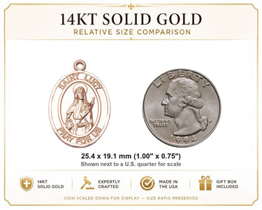 Medalla de la Patrona Santa Lucía de Oro Macizo de 14kt Mediana | 1" x 3/4" | Hecho en EE. UU. por Bliss