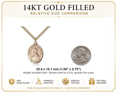 Collar de Medalla de San André Bessette Mediano Relleno de Oro de 14 quilates | 2.54 cm x 1.91 cm | Cadena de 61 cm | Fabricado en EE. UU. por Bliss