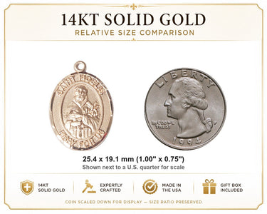 Colgante de Medalla de San Fidel de Oro Macizo de 14kt Mediano | 2,5 cm x 1,9 cm | Hecho a mano en EE. UU. por Bliss