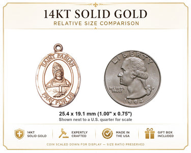 Colgante medalla de San Fabián mediana de oro macizo de 14 ct | 2,5 cm x 1,9 cm | Hecho a mano en EE. UU. por Bliss