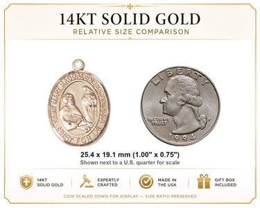 14kt Solid Gold Medium St. Mary Magdalene of Canossa Medal Pendant | 1" x 3/4" | Handcrafted in USA by Bliss