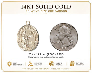 14kt Solid Gold Medium St. Claude de la Colombiere Medal Pendant | 1" x 3/4" | USA Made by Bliss