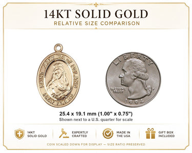 Colgante de medalla mediana de Santa Eduviges de Polonia de oro macizo de 14 kt | 2.54 cm x 1.91 cm | Hecho a mano en EE. UU. por Bliss