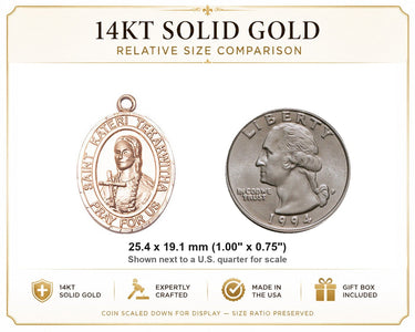 Medalla Colgante de Oro Macizo de 14 kt, Mediana, de Santa Kateri Tekakwitha | 1x3/4" | Hecho a mano en EE. UU. por Bliss