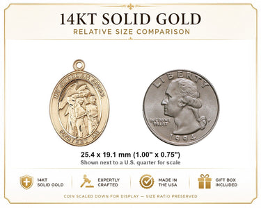 14kt Solid Gold Medium Guardian Angel Medal Pendant | 1 x 3/4 | Handcrafted in USA by Bliss