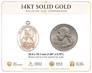 14kt Solid Gold Medium Guardian Angel Protector Medal | 1 x 3/4 | Handcrafted in USA by Bliss