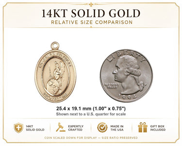 14kt Solid Gold Medium Guardian Angel Medal Pendant | 1" x 3/4" | Handcrafted in USA by Bliss
