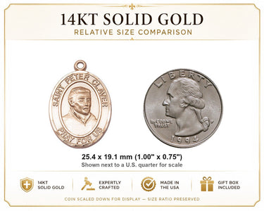 Colgante Medalla San Pedro Claver Mediana de Oro Macizo de 14 quilates | 1" x 3/4" | Hecho en EE. UU. por Bliss