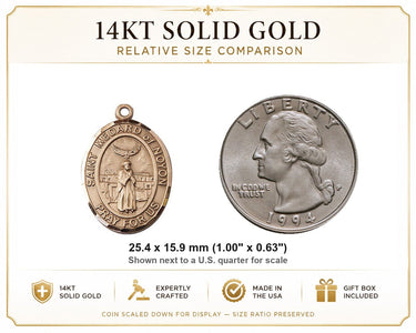 14kt Solid Gold Medium St. Medard of Noyon Patron Saint Medal Pendant | 1" x 5/8" | USA Made by Bliss