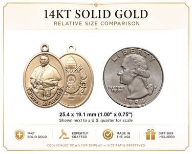 Colgante de Medalla Ovalada Mediana del Papa Francisco de Oro Macizo de 14kt | 1 x 3/4 | Hecho a mano en EE. UU. por Bliss