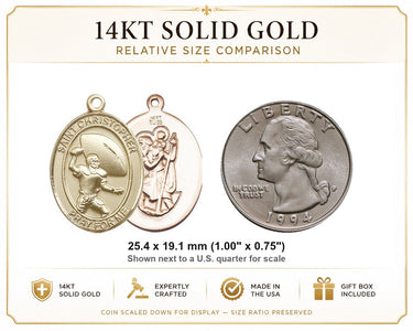 Colgante de medalla de fútbol de oro macizo de 14 kt, San Cristóbal mediano | 2,54 cm x 1,9 cm | Fabricado en EE. UU. por Bliss