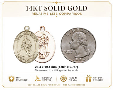 Medalla de lucha de San Cristóbal mediana de oro macizo de 14 quilates | Colgante de 1" x 3/4" | Hecho en EE. UU. por Bliss