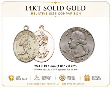 Colgante de medalla mediana de San Cristóbal de atletismo de oro macizo de 14 kt | 2,54 cm x 1,90 cm | Fabricado en EE. UU. por Bliss