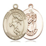 14kt Solid Gold St. Christopher Track and Field Medal Pendant 1 inch by 3/4 inch handmade in USA by Bliss Manufacturing