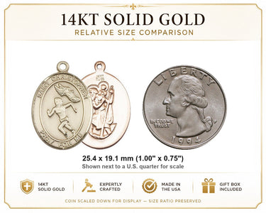 Colgante de medalla mediana de San Cristóbal de atletismo de oro macizo de 14 kt | 2,54 cm x 1,90 cm | Fabricado en EE. UU. por Bliss