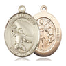 14kt solid gold St. Sebastian football medal pendant, 1 inch by 3/4 inch, handmade in USA by Bliss