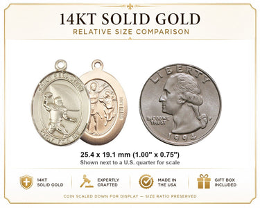 14kt Solid Gold Medium St. Sebastian Football Medal Pendant | 1" x 3/4" | USA Made by Bliss
