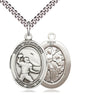 Sterling Silver St Sebastian Football Medal Necklace 1x3/4 inch pendant 24 inch chain Bliss