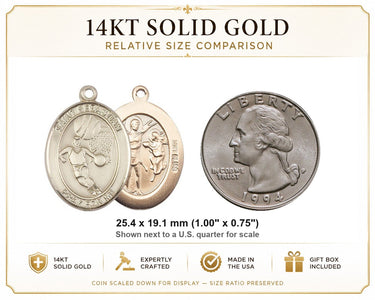 14kt Solid Gold Medium St. Sebastian Basketball Medal Pendant | 1"x3/4" | USA Made by Bliss
