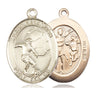 14kt solid gold St. Sebastian soccer medal pendant 1 inch by 3/4 inch handcrafted by Bliss Manufacturing