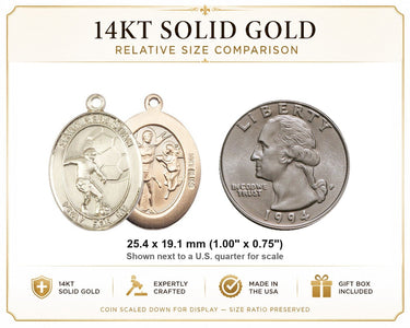 14kt Solid Gold Medium St. Sebastian Soccer Medal Pendant | 1" x 3/4" | USA Made by Bliss