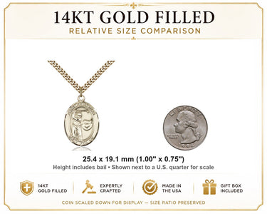 14kt Gold Filled Medium St. Sebastian Golf Medal Necklace | 1" x 3/4" Pendant | 24" Chain | USA Made by Bliss